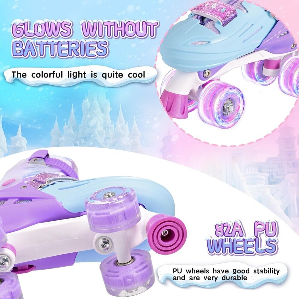 Kids Purple Blue Light Up Wheels Adjustable Youth Plastic Roller Skates Shoes - Picture 5 of 8